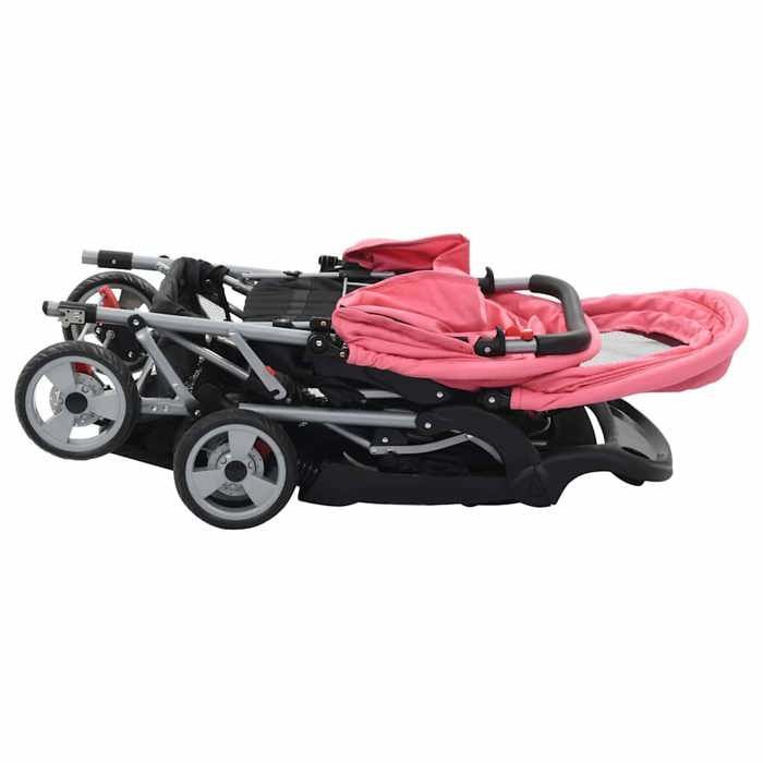 Cochecito doble - vidaXL - Rosa y negro - Acero - Diseño plegable