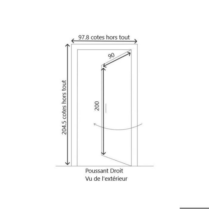 Santiago Quartz Grey Glazed Wooden Front Door, H.200 x W.90 cm, Right-Hand Side