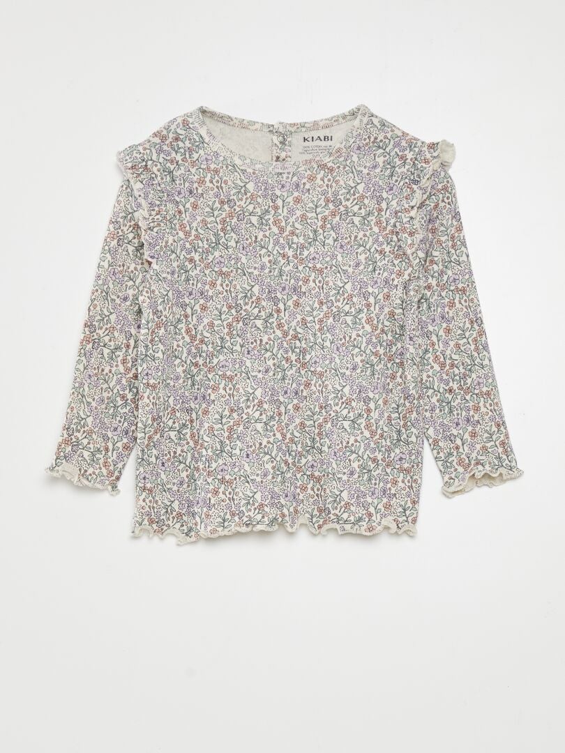 Pyjamassæt med flæser - 2 dele - HVID