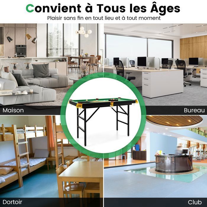 DREAMADE 122 CM Table de Billard Pliante avec Accessoires, Mini Jeu de Table Portable pour Enfants et Adultes avec Queues, Vert