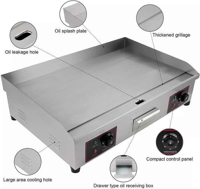 Commercial Electric Griddle 4400W 50-300°C Extra Large Stainless Steel Griddle Electric Cooking Plate 73x40x23cm