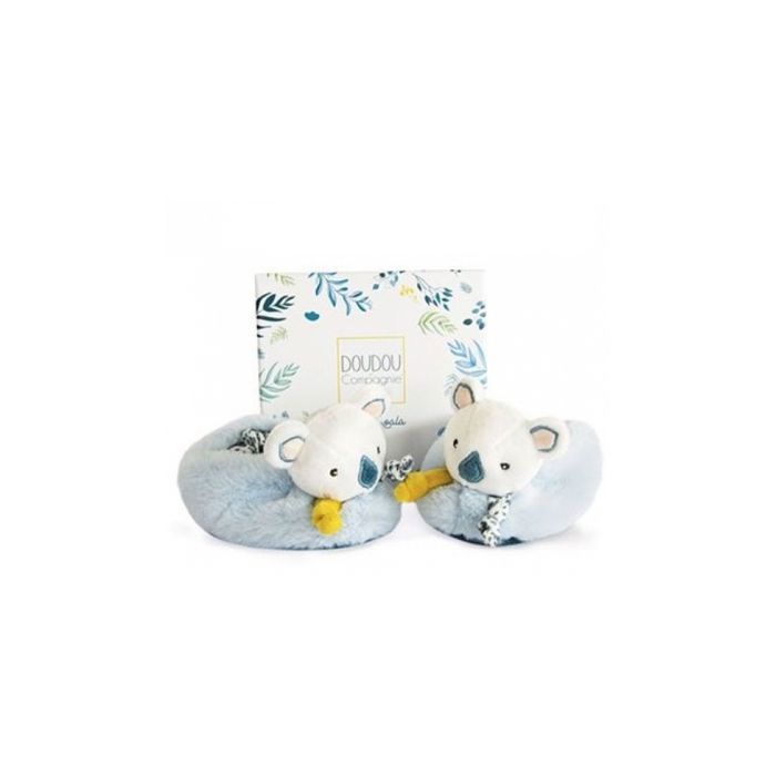 Chausson bébé - DOUDOU ET COMPAGNIE - Yoca le Koala - Bleu/vert d'eau - Hochet intégré - 0-6 mois