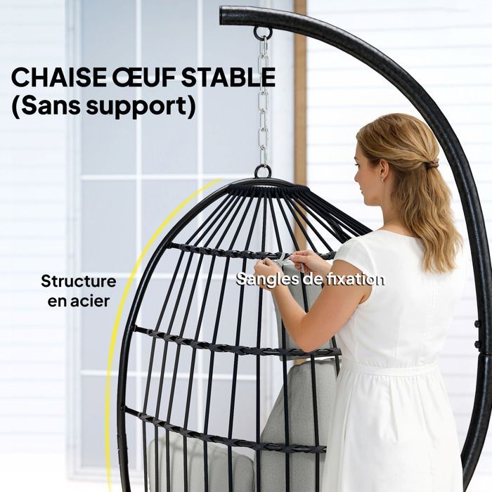 Fauteuil suspendu - Outsunny - anier pliable, coussins, porte-gobelet, oreiller - intérieur extérieur - 75x62x107cm - gris foncé