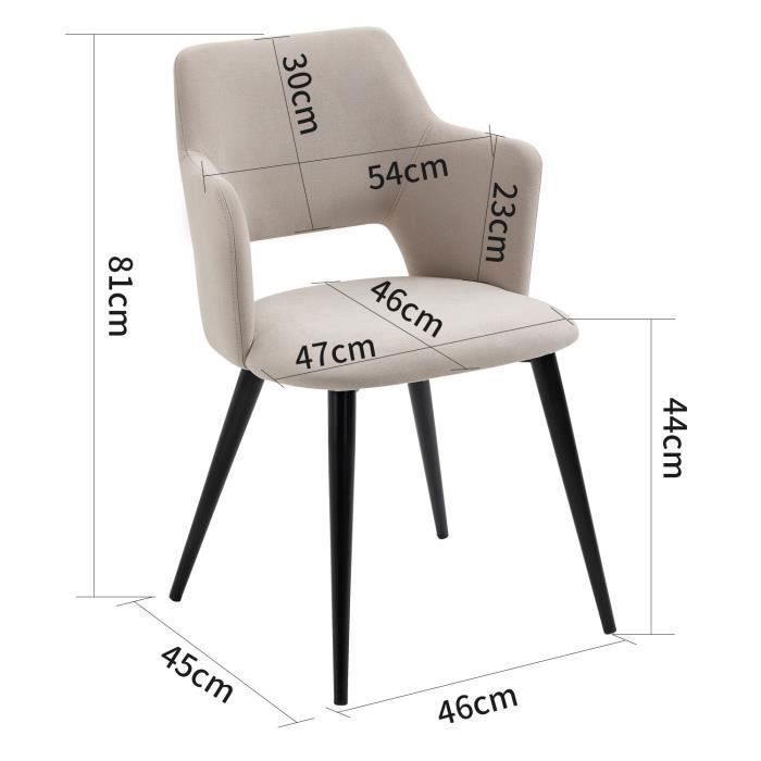 MEUBLES COSY Lot de 2 Chaises de Salle à Manger - Siège en Tissu Beige, Pieds en Métal Noir - Style Scandinave - pour Cuisine Bureau