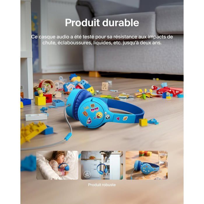 Auriculares infantiles con cable Soundform Mini, con conectores USB-C y de 3,5 mm, micrófono y pegatinas, volumen máximo de 85 dB.