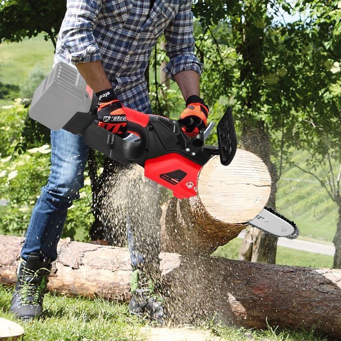 Scie à Chaîne Sans Fil 12 Pouces - Moteur Sans Balais 800W - 2 Batteries Incluses - Autonomie 50 min -Coupe 40 cm -Compatible