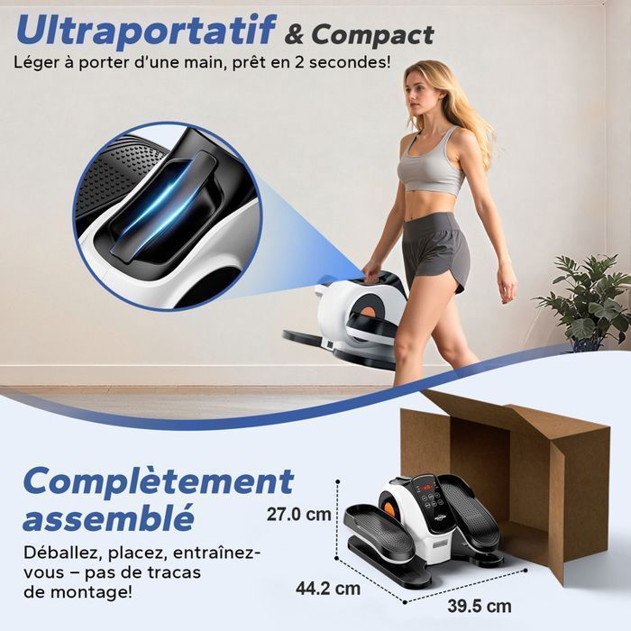 Mini Electric Elliptical Bike - PULSE360 - 15 Speeds - Ultra-Quiet - with Remote Control - LCD Screen - for Office and Home