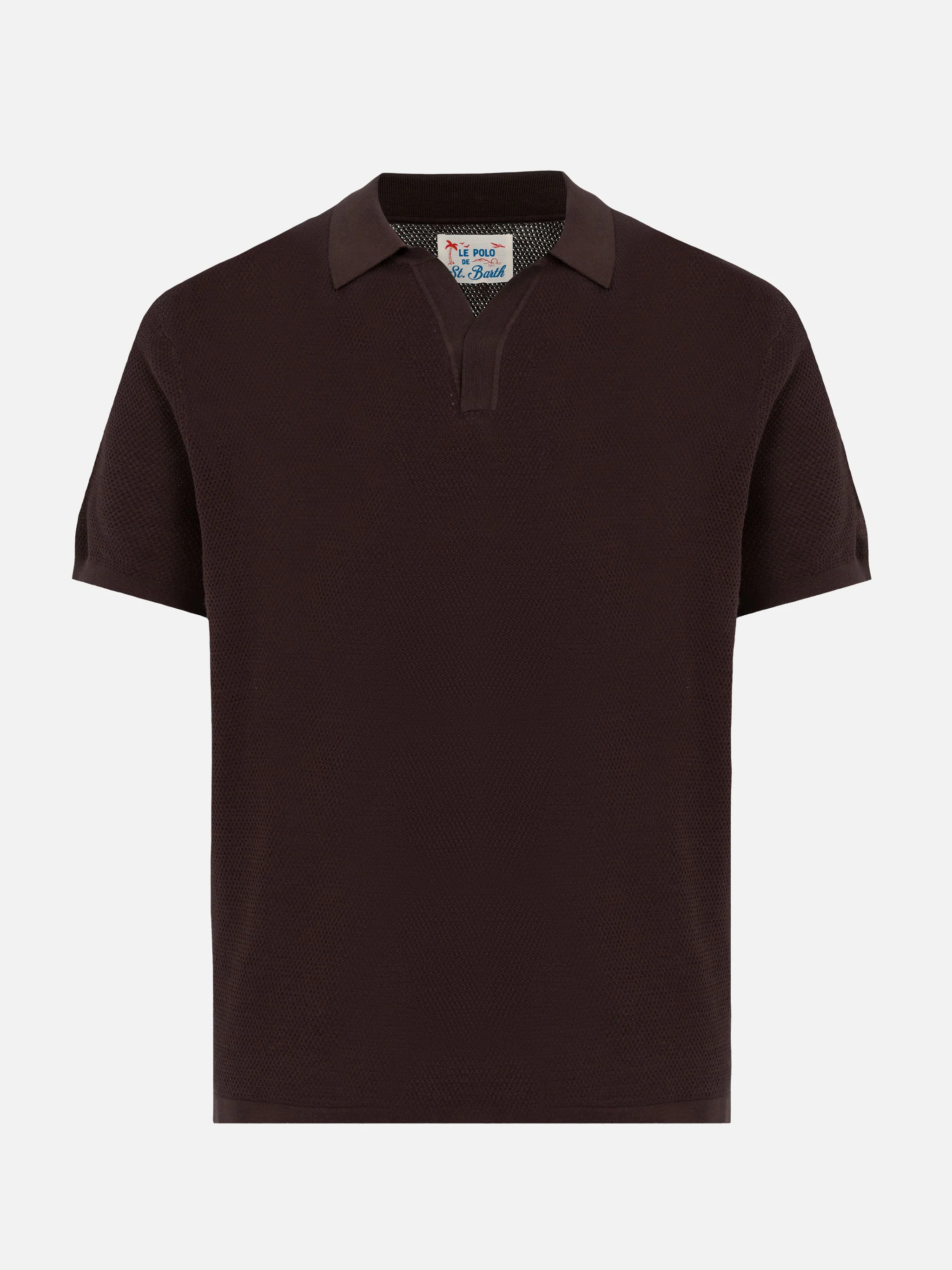 Sloan poloshirt zonder knoopjes in bruin mesh