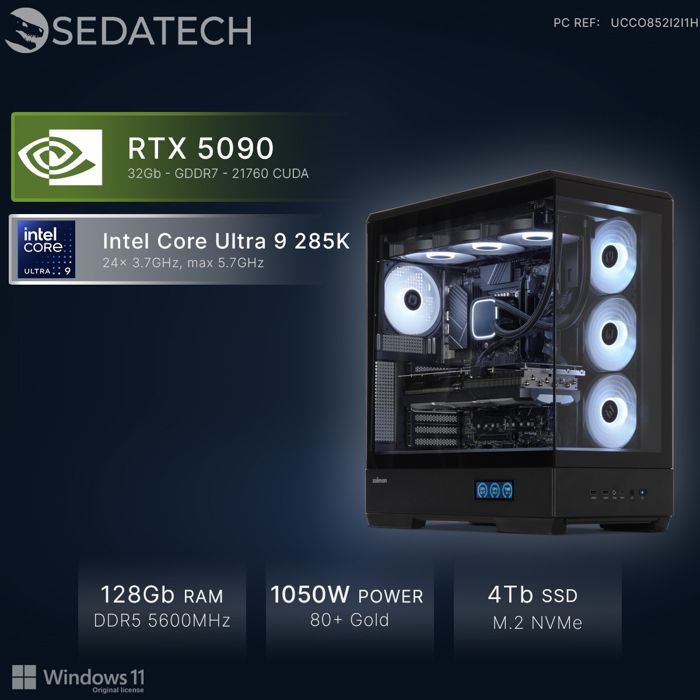 Sedatech PC Gamer Pro Watercooling XL Vision • Intel Core Ultra 9 285K • RTX5090 • 128Go DDR5 • 4To SSD M.2 • Windows 11