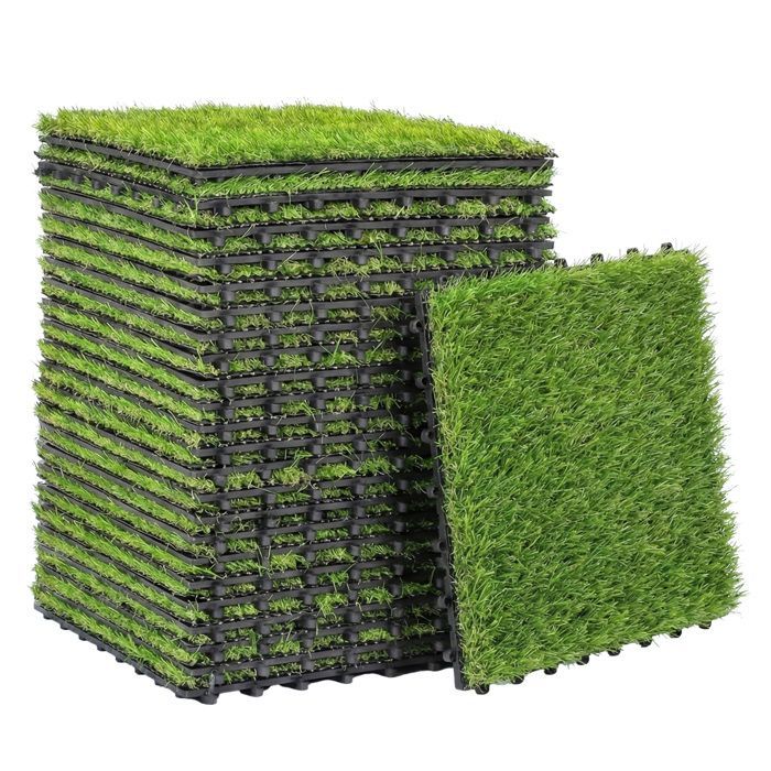 Gazon synthétique - pelouse artificielle - Outsunny - 22 pièces dalle gazon clipsable DIY auto-drainant pour balcon jardin - vert