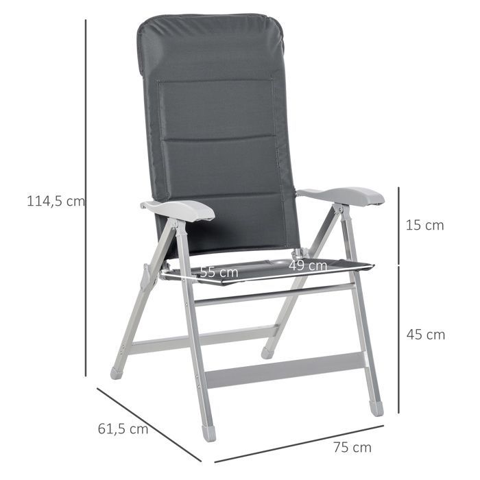 Outsunny - Klappbarer Gartenstuhl - Aluminium - 75 x 61,5 x 115 cm - Dunkelgrau