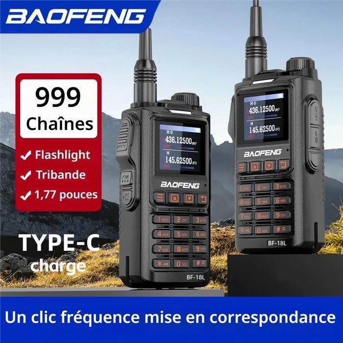 Rádio comunicador Baofeng UV-18L de alta potência 7,4 V, tela LED de 1,77