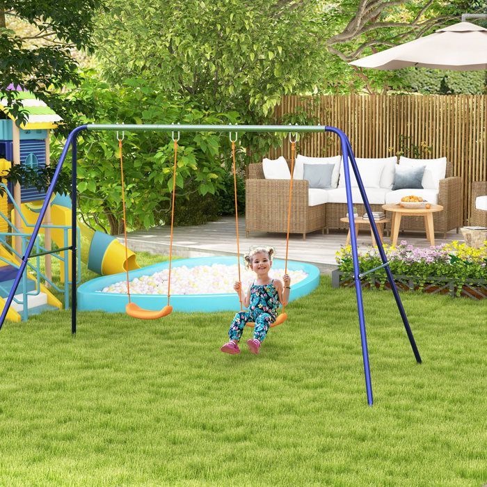 Outsunny schommelset met 2 zitjes - kinderschommel - metalen frame - max. draagvermogen 90 kg - meerkleurig