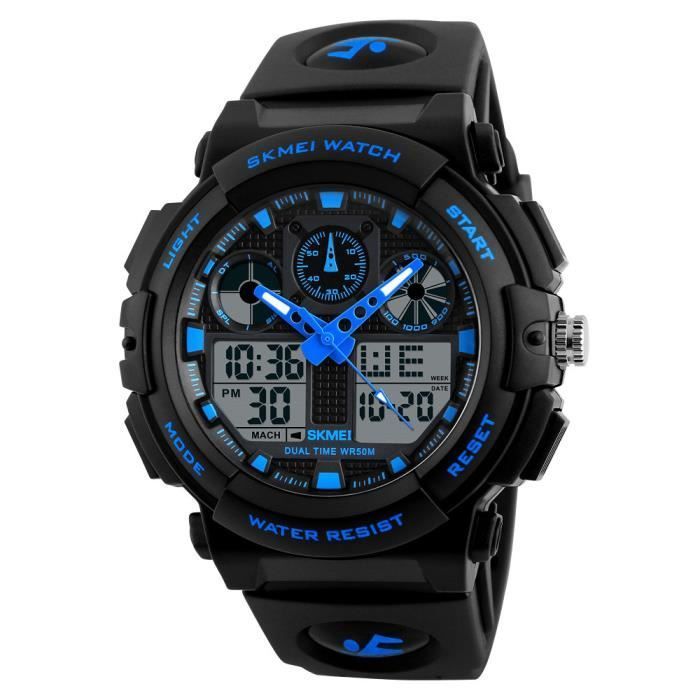 Reloj deportivo LED de doble pantalla para hombre, negro y azul.
