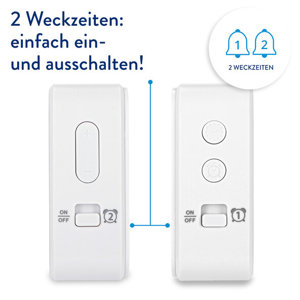 Digital DCF-radiovekkerklokke, firkantet, hvit