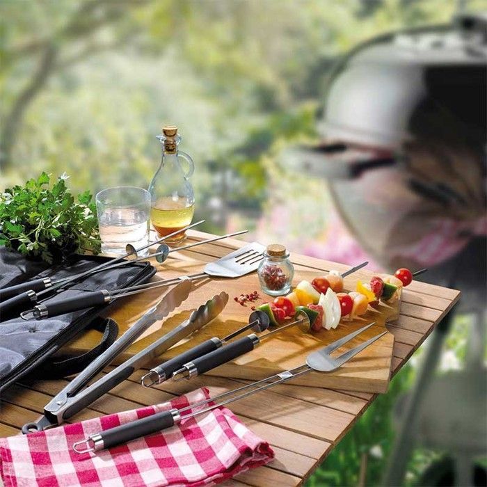 7-delige BBQ-accessoireset - KITCHENCOOK - SBQ7 - Roestvrij staal - Opbergkoffer - Lange handgrepen 42-43 cm