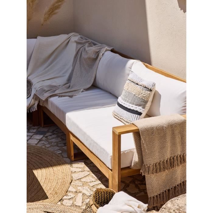 Conjunto modular de jardín esquinero LEVATA XL - Madera de acacia con certificación FSC - 8 plazas - Color blanco roto + Funda incluida