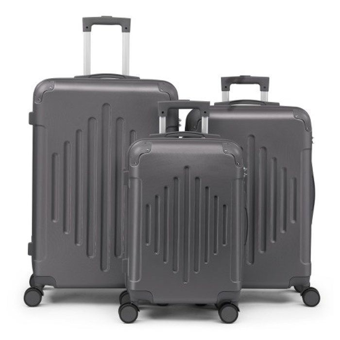 ALIGHTUP - Set di valigie - Set di 3 valigie con ruote - Strisce a rombi - Grigio scuro
