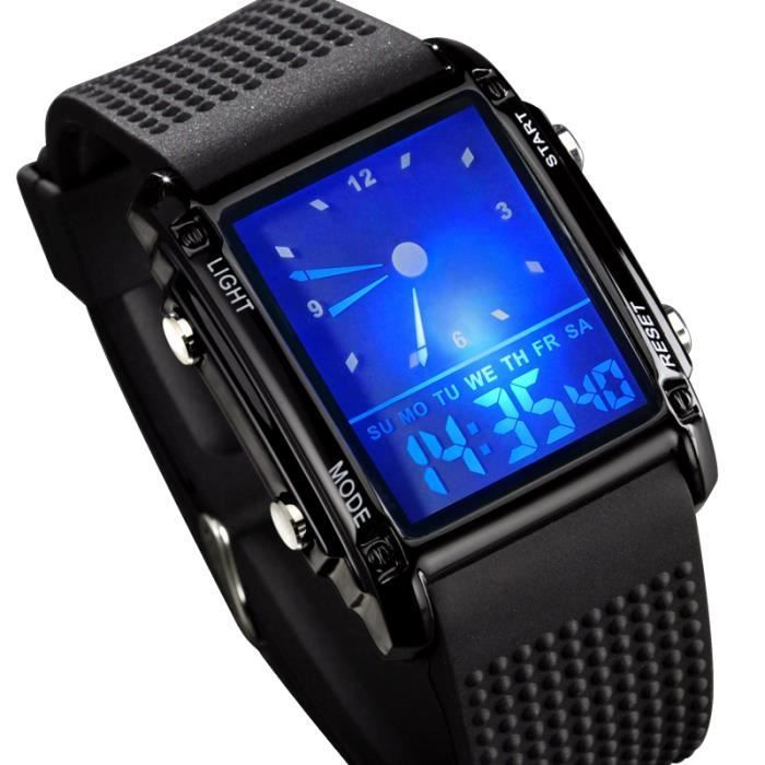 Orologio da uomo SHARPHY - Doppio display - Analogico e digitale - Orologio sportivo a LED - Nero