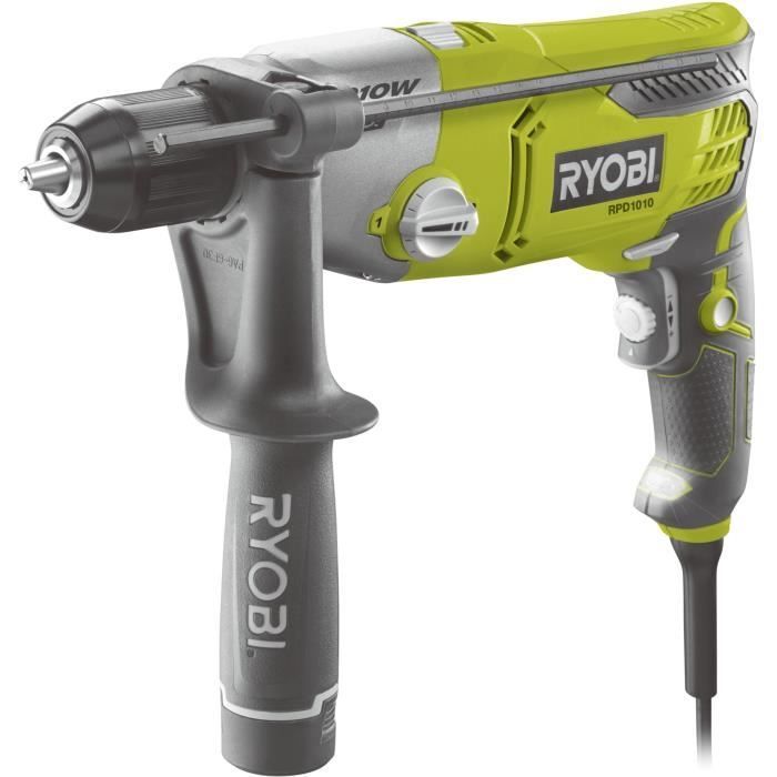 RYOBI - Taladro percutor de 1010 W - 1200-3000 BPM - 2 velocidades - Portabrocas metálico de 13 mm - Luz LED - Se suministra en maletín - RPD1010-K