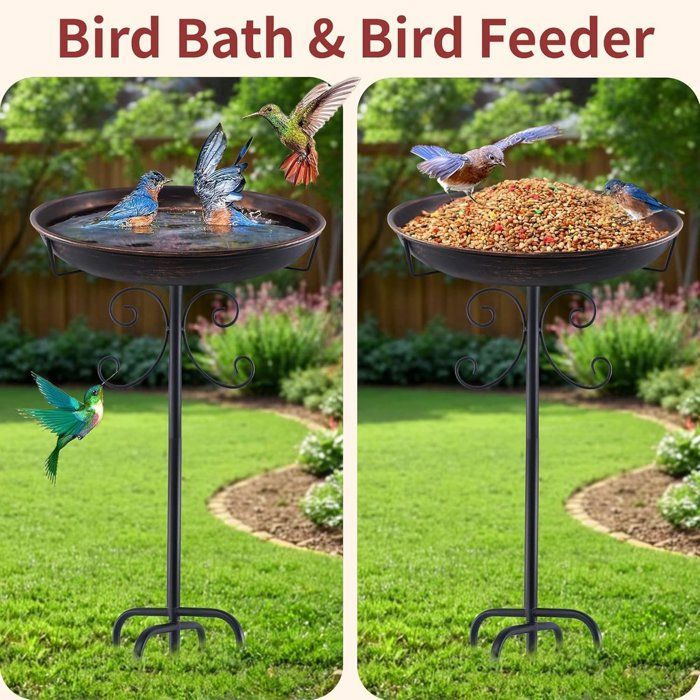 Portable bird bath - pole-mounted birdhouse, easy to assemble and sturdy.