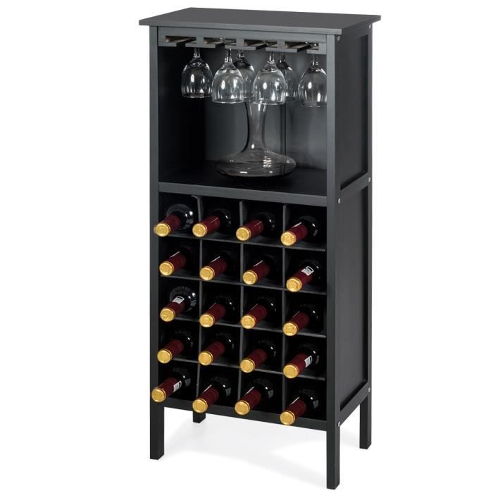 Wijnrek - Houten flessenhouder - Capaciteit 20 flessen - Zwart - Afmetingen 42x24,5x96 cm