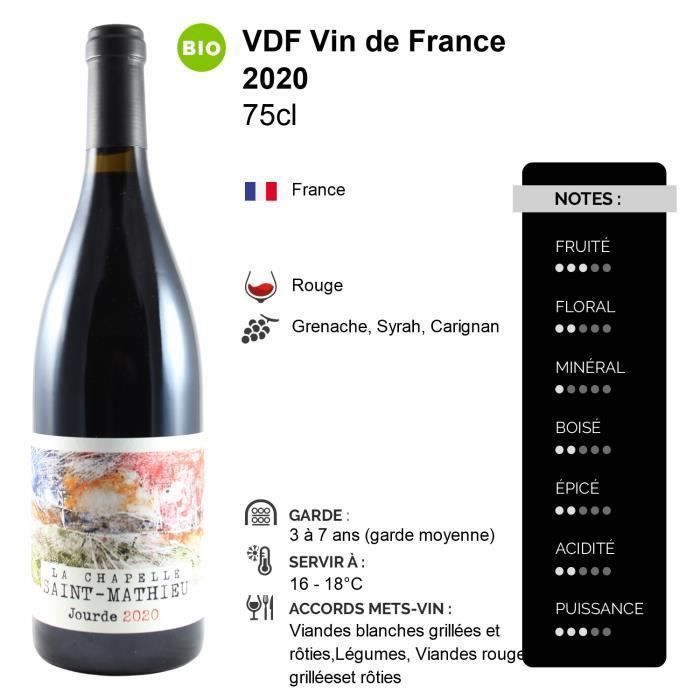 Cuvée Jourde Rouge 2020 - Bio - Lot de 3x75cl - La Chapelle Saint Mathieu - Vin Rouge du Languedoc - Roussillon - Appellation VDF