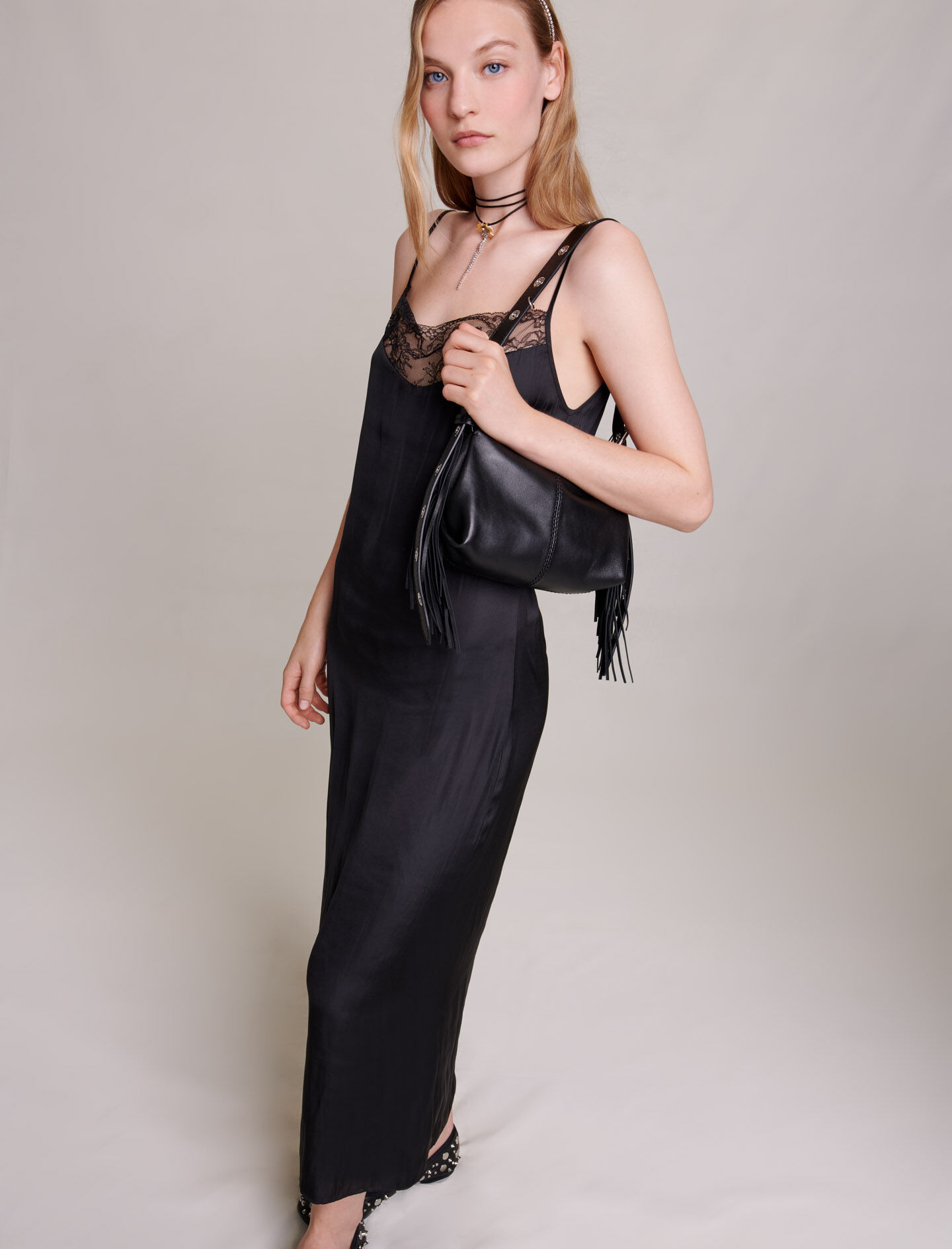 Geantă Miss M din piele netedă - Negru