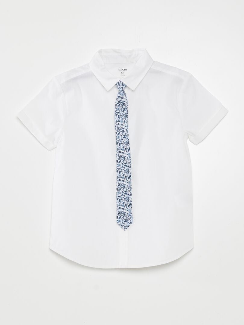 Conjunto de camisa y corbata de algodón - 2 piezas - BLANCO