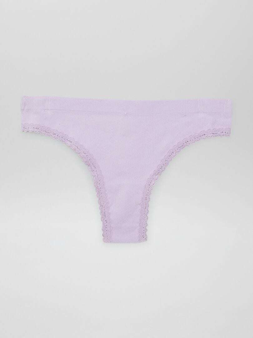 Set van 2 geribbelde stringtjes - PAARS