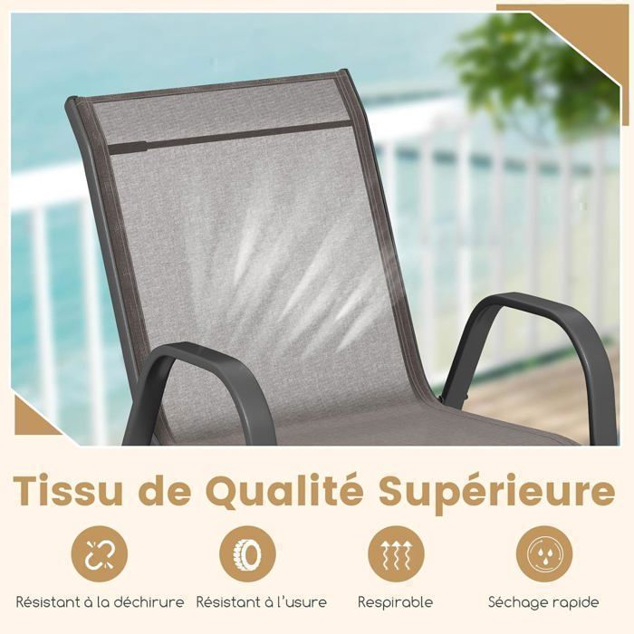 COSTWAY Juego de 2 sillas de jardín apilables en textileno y acero - Capacidad de carga de 150 kg - Silla de jardín con reposabrazos para patio, balcón o piscina