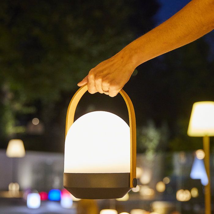 Lampada portatile senza fili LUMISKY AURA - LED bianco caldo dimmerabile - manico in bambù - ricaricabile - altezza 27 cm
