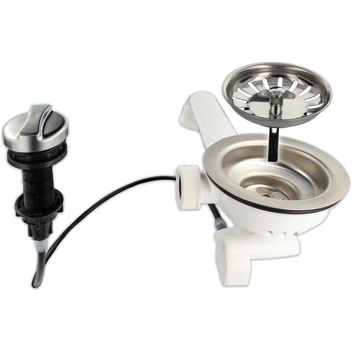 Bonde évier 3 1/2'' tecuro inox avec tamis amovible et commande rotative (câble 50 cm)