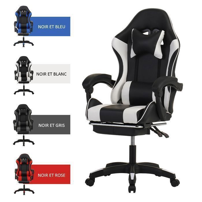 Gaming Chair - Ergonomic Gaming Chairs - Lumbar Support - Retractable Pedals - White
