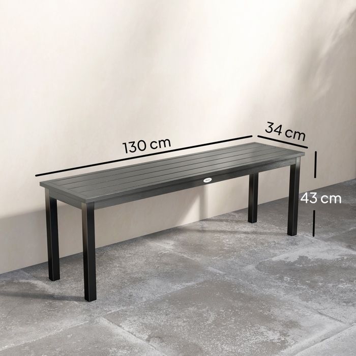 Tuinbank - Outsunny - 2-zits zonder rugleuning - lattenzitting - metaal - 130x34x43cm - grijs