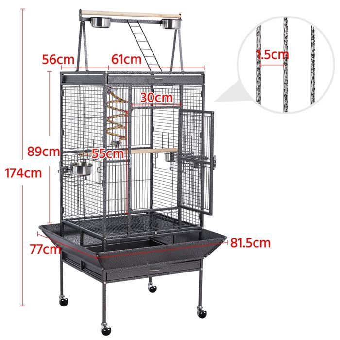 Volière Cage à Oiseaux 81 x 76 x 174 cm Cage Perruches / Cacatoès / Perroquets / Canaries - en Métal - avec Zone de Jeu - Yaheetech