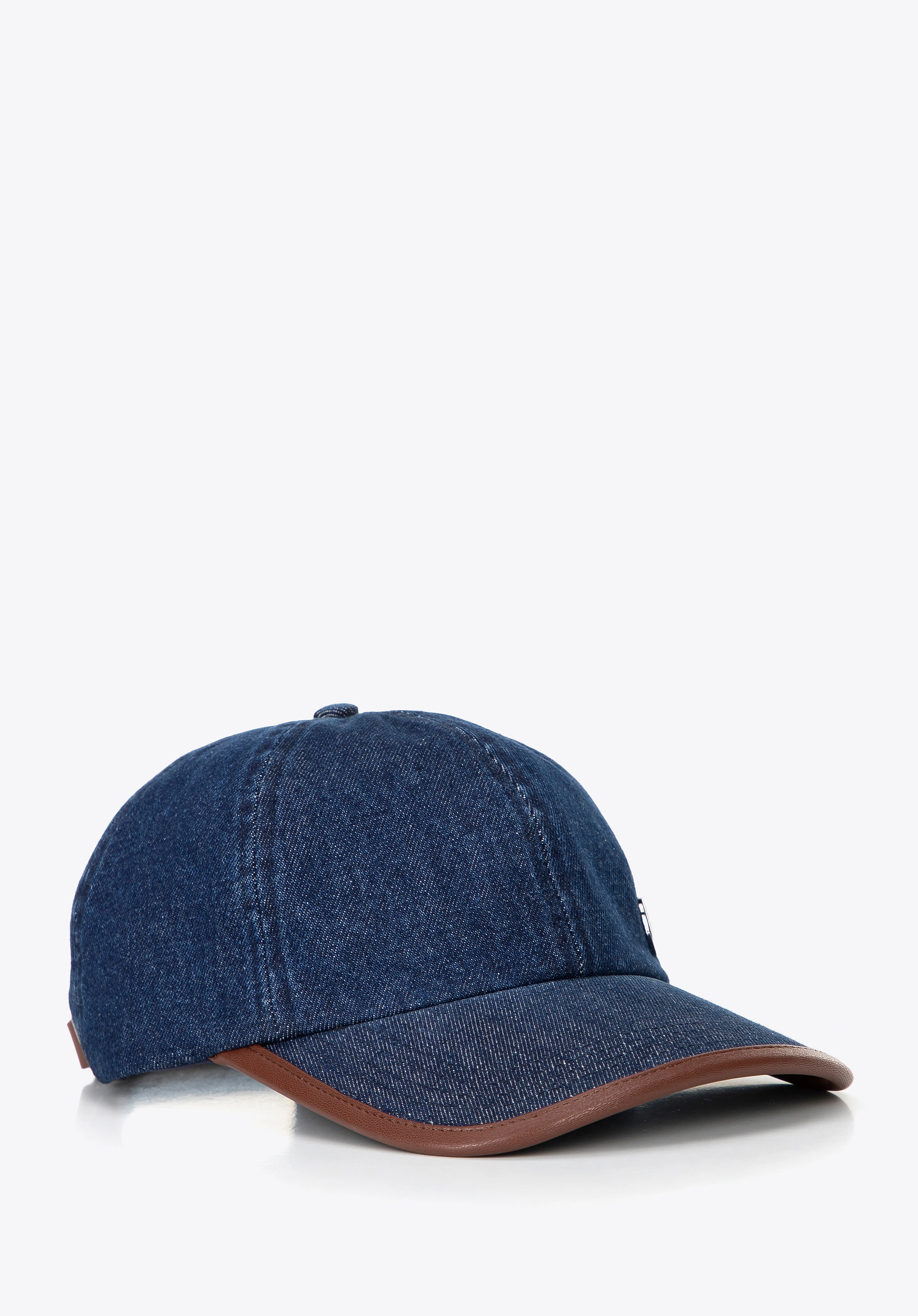 Czapka z daszkiem z domieszką bawełny unisex granatowo - brązowa