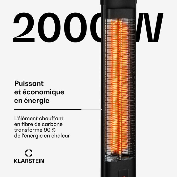 Klarstein BlazeTower Infrared Heater 2000W 3 Levels IP45 Remote Control Timer Anti-Tip Outdoor Patio Heater
