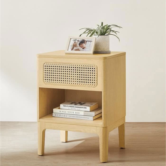 Comodino in rattan - VASAGLE - Moderno - con cassetto - Colore legno