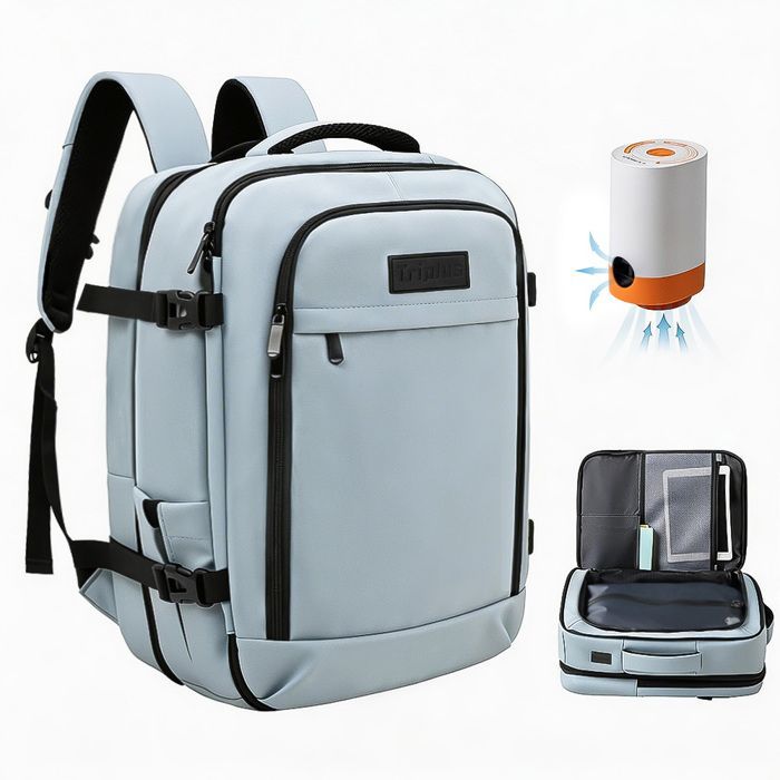Bolsa de viaje con compresión al vacío - 47 × 33 × 20 cm - Mochila multibolsillos - Impermeable - 35 L - Equipaje de cabina - Azul