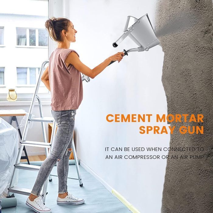 Pistola a spruzzo per intonaco e cemento, macchina per intonacatura e stucco, tramoggia a 4 getti con coperchio e 8 ugelli.