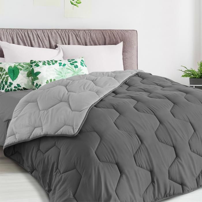 Edredón bicolor IDMARKET ABBY de 140x200 cm, gris claro y gris, 300 g