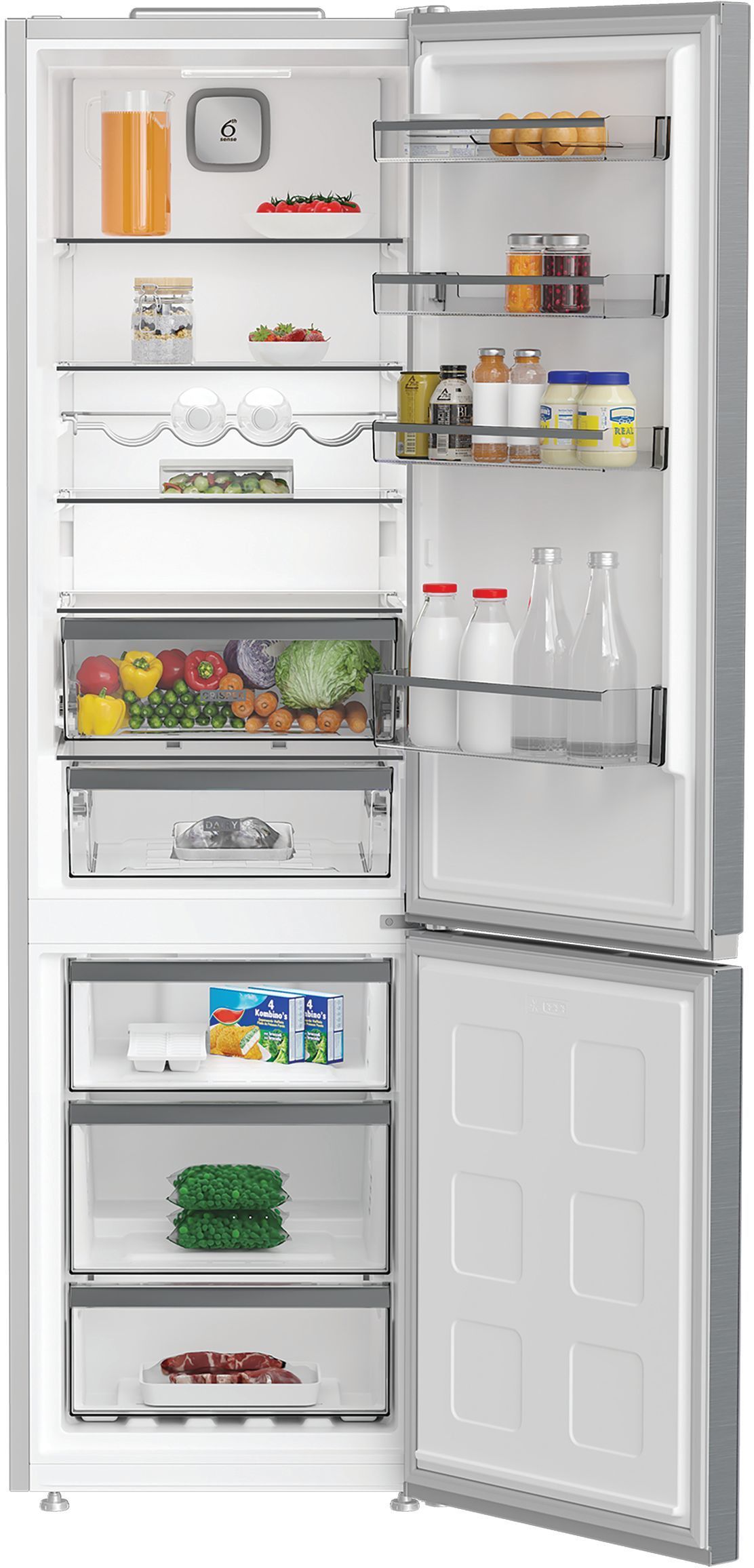 Combi refrigerator - WHIRLPOOL - WHK26402XP4E - 355 L - Dual NoFrost - 6th Sense - Bottle rack - 203.5x59.5x66.3 - Stainless steel