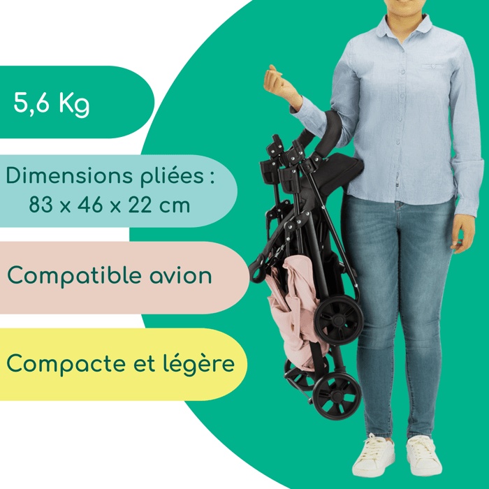 BEBECONFORT FOGGY Passeggino compatto e leggero, dalla nascita fino a 15 kg, reclinabile fino in posizione orizzontale, rosa