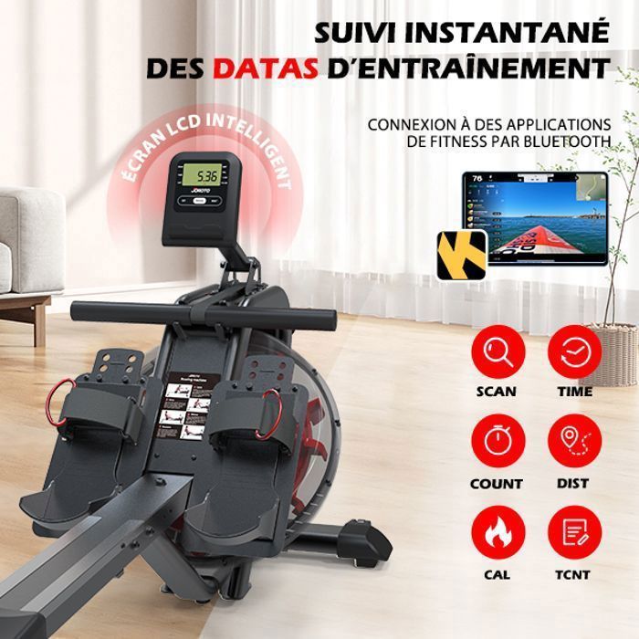 JOROTO MR26 Water Rower, 14L Water Tank, 50° Tilting Angle, 12 Enlarged Blades with LCD Screen, Bluetooth and App, Vertical Storage