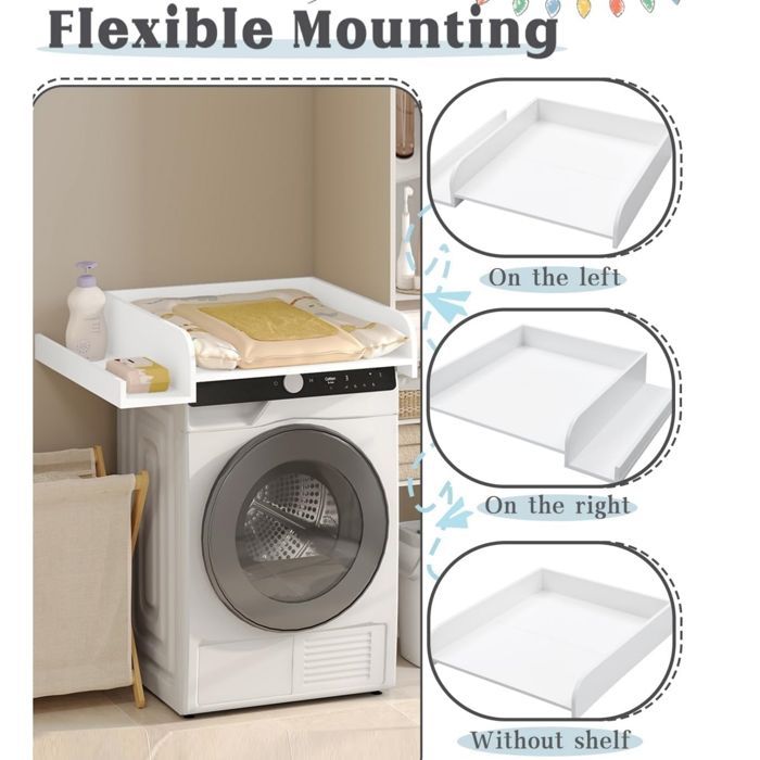 Cambiador WOLTU para lavadora, tabla cambiador para bebés, con estante de almacenamiento, 80x70cm, blanco W0ETT0243