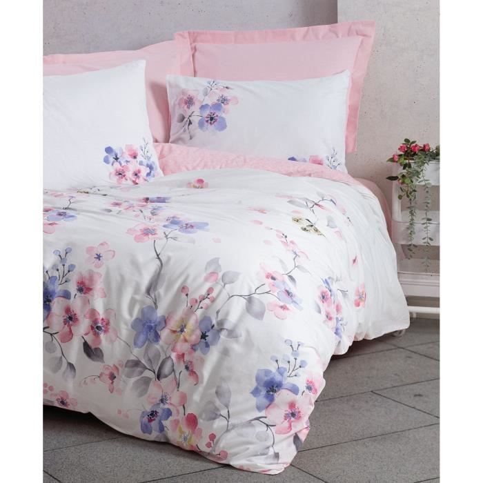 Parure de lit - 1 housse de couette 220 x 240 cm + 2 taies d'oreiller 60 x 60 cm - 100% coton renforcé - Rose
