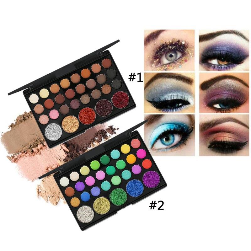 Lot de 2 palettes de fards à paupières format réduit, maquillage artistique coloré, pailleté, mat, pigmenté, poudre pressée
