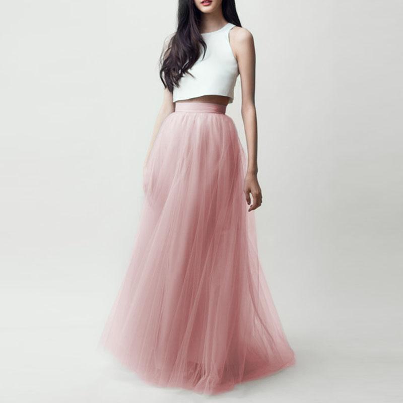 Gonna lunga in tulle modesta per una bella signora, gonna tutù lunga fino al pavimento, modello con cerniera 2016, gonna maxi da donna di alta gamma, corallo e verde chiaro