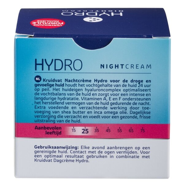 Kruidvat Hydrate Hyaluron nakts krēms<br>50ml - sausai un jutīgai ādai